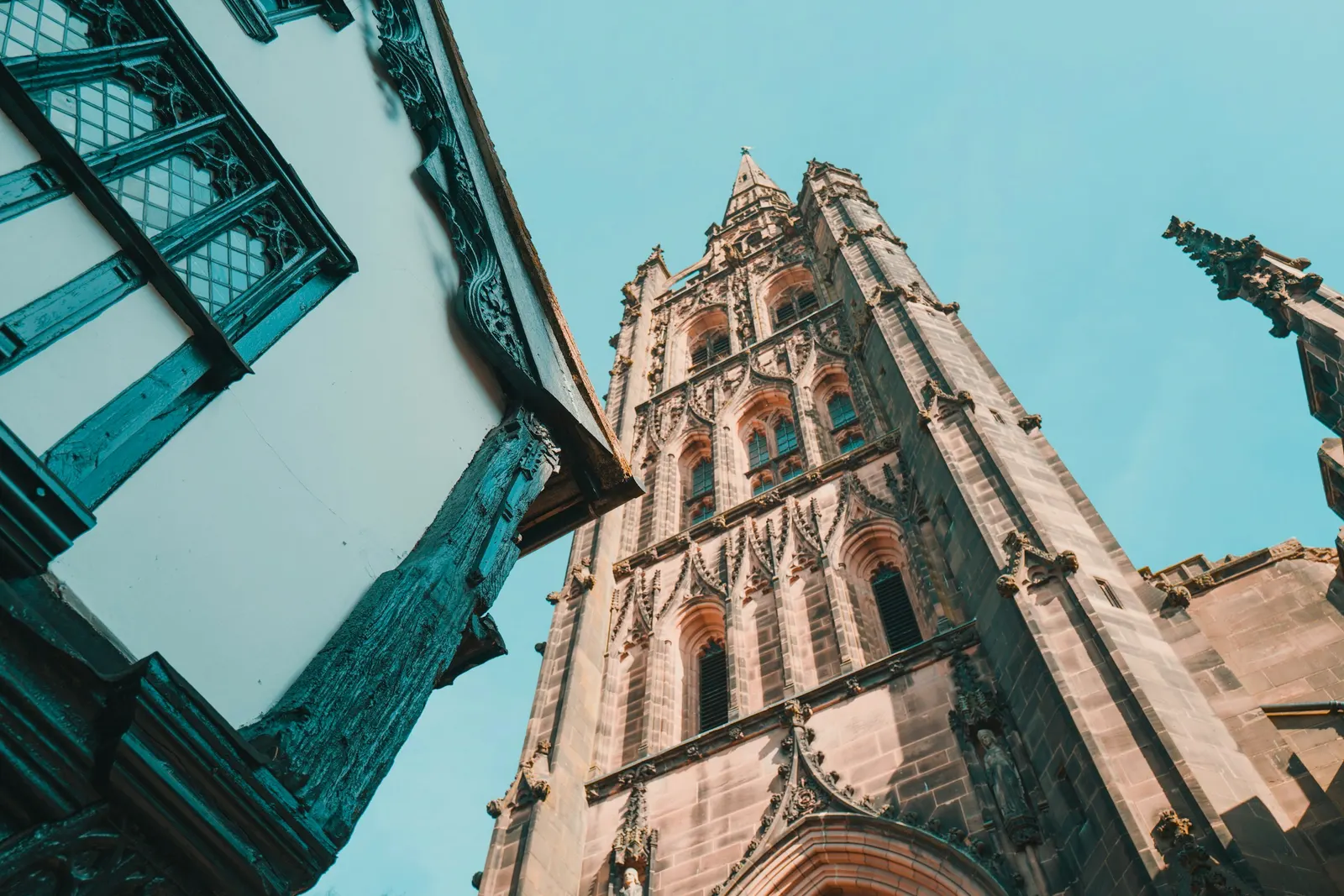 Coventry Cathedral tower above the city