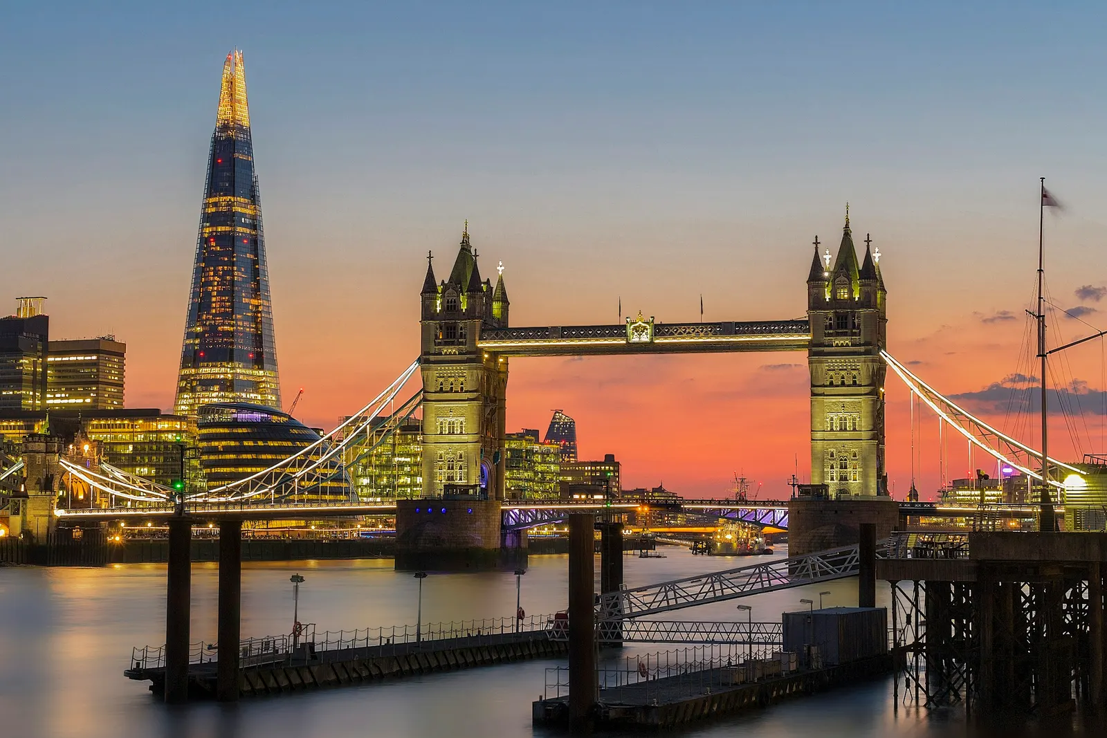 Tower Bridge and the Thames at sunset, London
